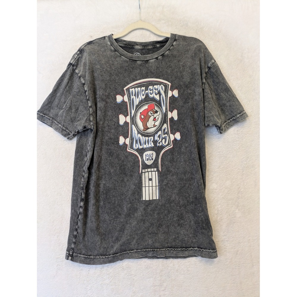 Buc-ee's T-Shirt Men's S Gray Acid Wash Tour '25 Guitar Graphic Short Sleeve Tee